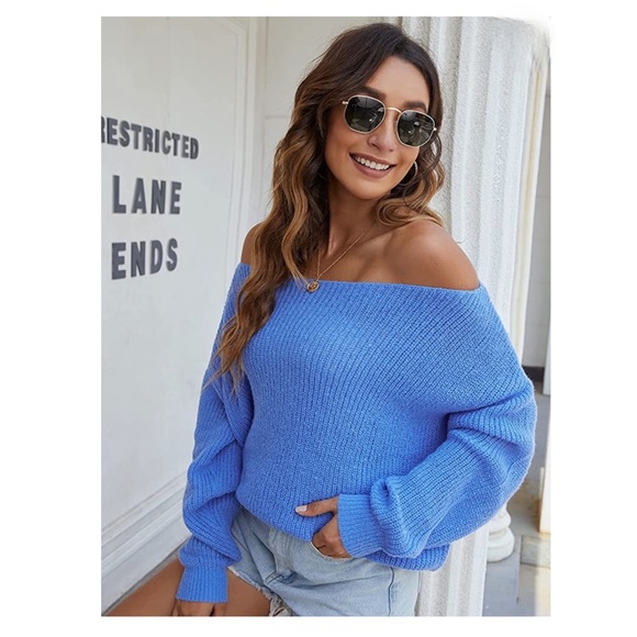 Blue Chunky Oversized Blue Lantern Sleeve Sweater - Picture 3 of 7